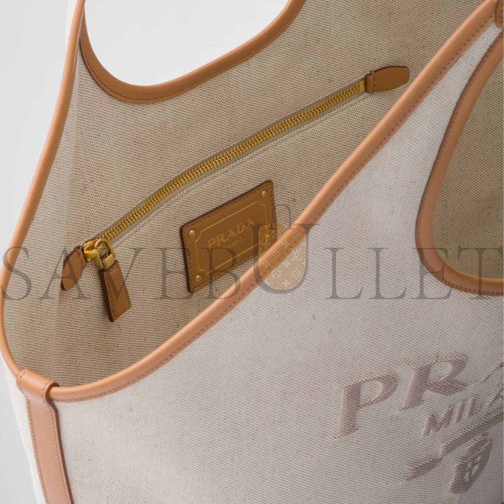 Pra*a large linen blend and leather tote bag 1bg472 (37*30*13cm)